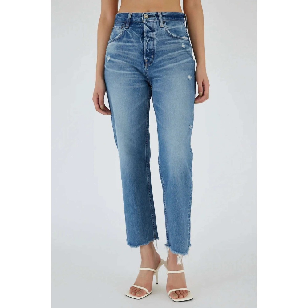 Moussy Jeans Women 29 Dark Blue Peccole Wide Straight Cropped Made‎ in Japan